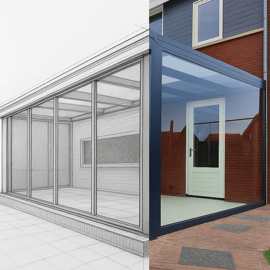 Voorbeeld van een op maat gemaakte veranda